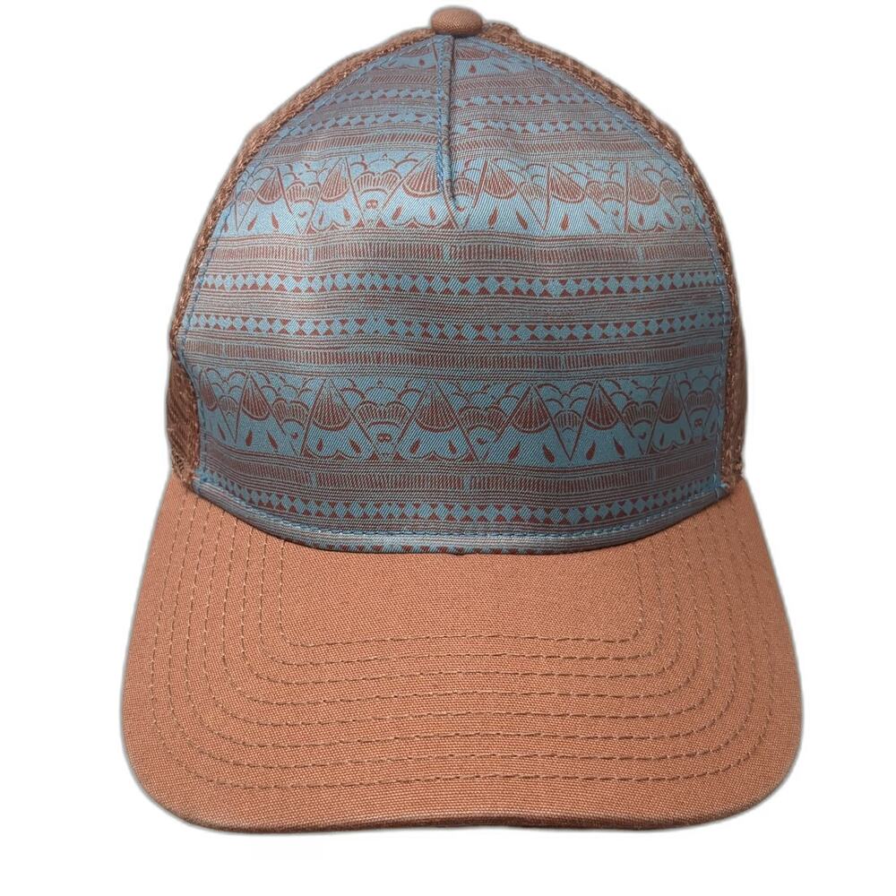 prAna Trucker Hat Brown Blue One Size Geometric Pattern Mesh Back Snapback Cap